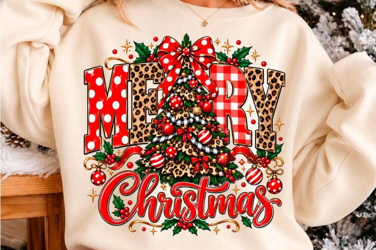 Merry Christmas Leopard Tree PNG Christmas T-shirt desig example image 1