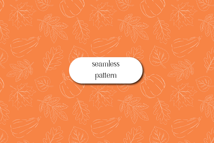 Minimal Autumn Outline Pattern with Leaves and Pumpkins