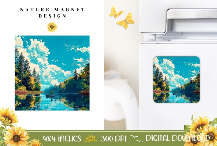 Nature Magnet Design, Cartoon Lake Magnet Sublimation