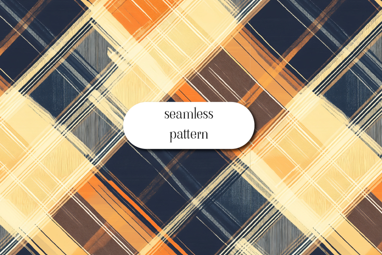 Diagonal Plaid Seamless Pattern in Navy and Orange