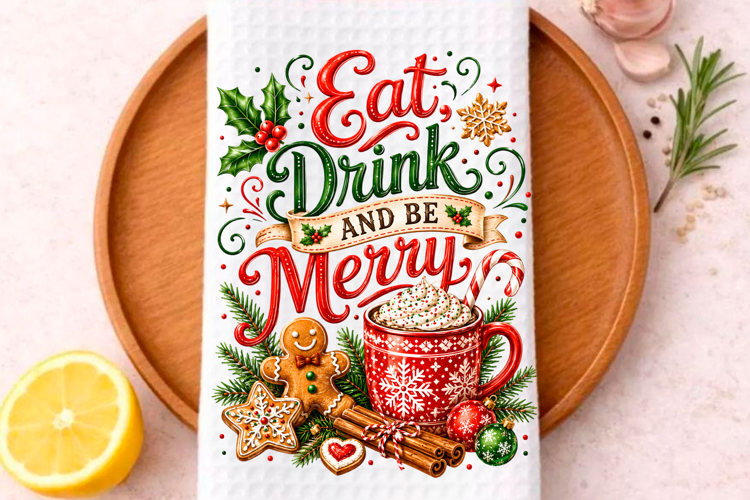 Eat Drink & Be Merry PNG Christmas Kitchen Towel
