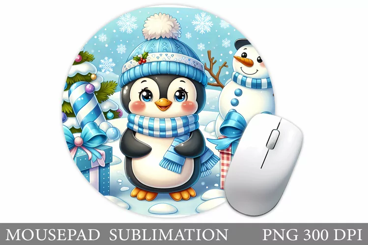 Cute Penguin Mouse Pad. Christmas Penguin Mouse Pad Design