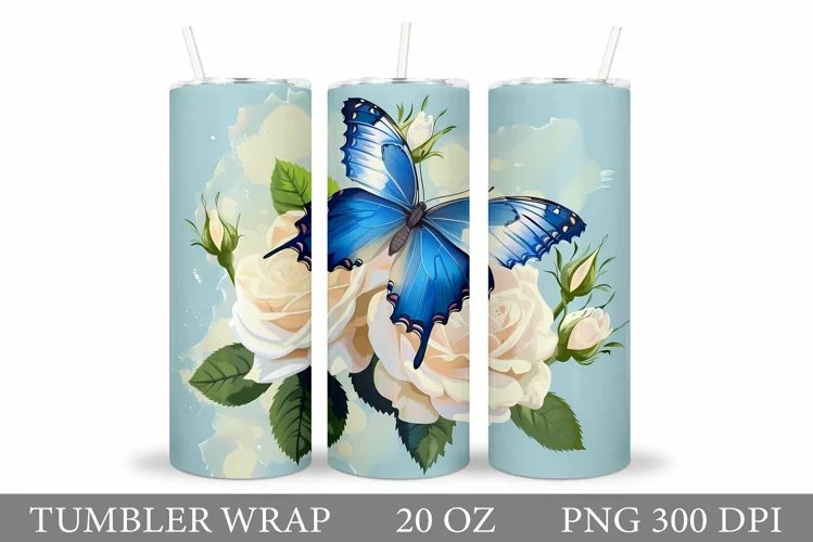 Butterfly Tumbler Sublimation. Flowers Tumbler Wrap Design