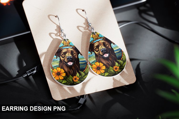 Stained Glass Dog flowers Earring Design