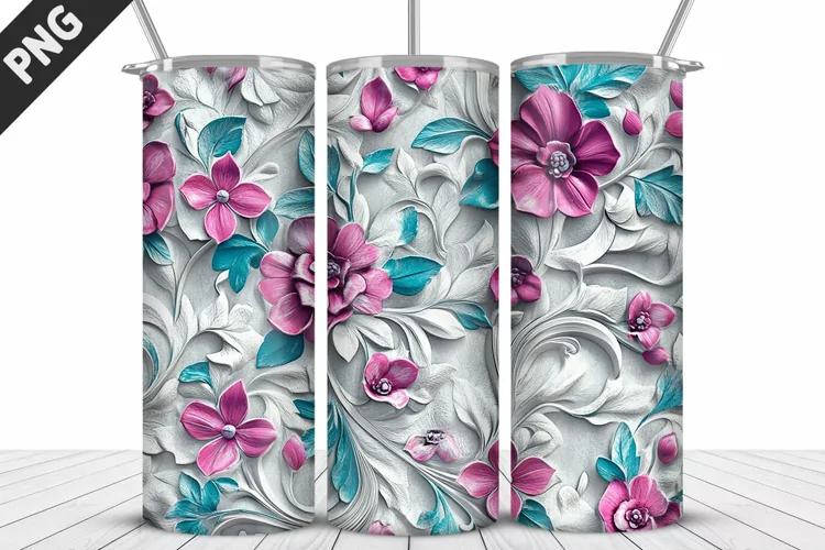 3D Daisy Flowers 20oz Tumbler Wrap | Sublimation Design