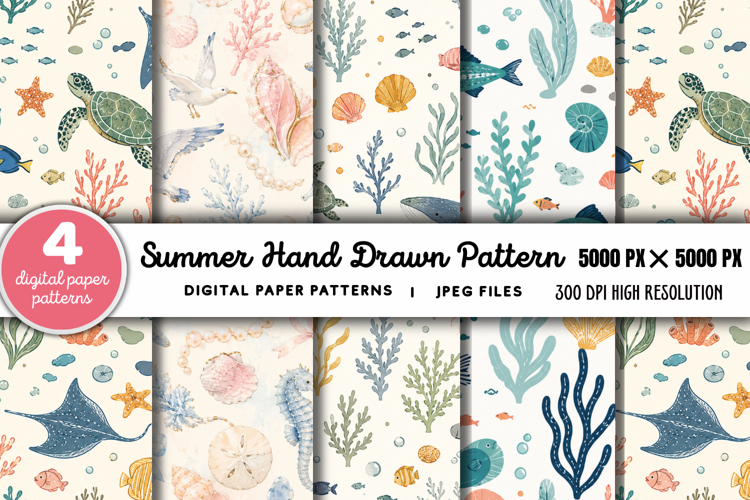 Summer Beach Hand Drawn Pattern JPG