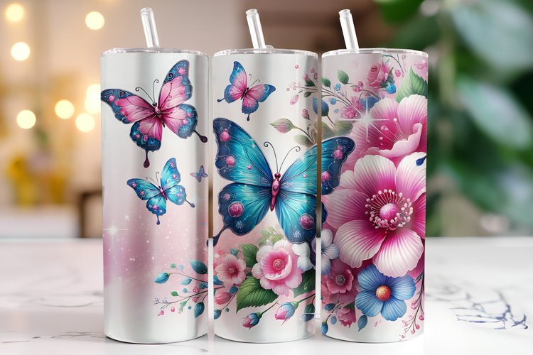 Butterflies & Flowers Tumbler Wrap | Sublimation | Tumblers
