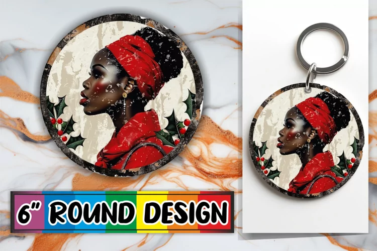 Holiday Woman Portrait Sublimation Round Design Keychain