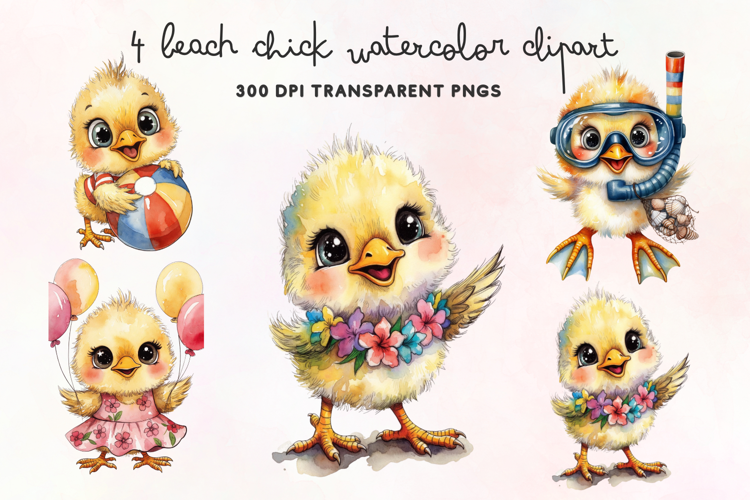 Beach Chick Watercolor Clipart PNG
