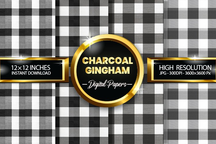 Charcoal Gingham Digital Papers - 04 Variations