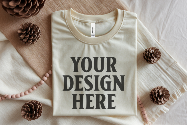 Heather Dust Bella Canvas 3001 Flat Lay T-Shirt Mockup