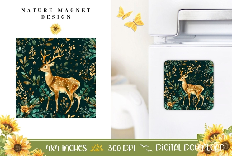 Cartoon Deer Magnet Template, Nature Magnet PNG