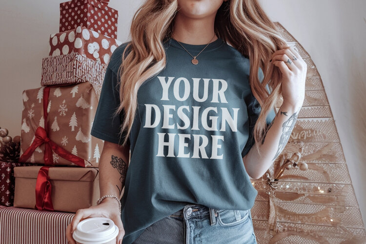 Christmas Comfort Colors 1717 Blue Spruce TShirt Mockup, CC example image 1