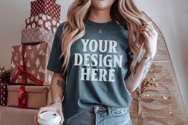 Christmas Comfort Colors 1717 Blue Spruce TShirt Mockup, CC