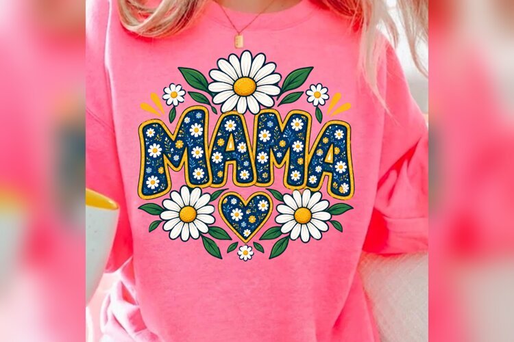 Floral Mama PNG, Daisy Mom Flower Design, Blue Floral Mother example image 1