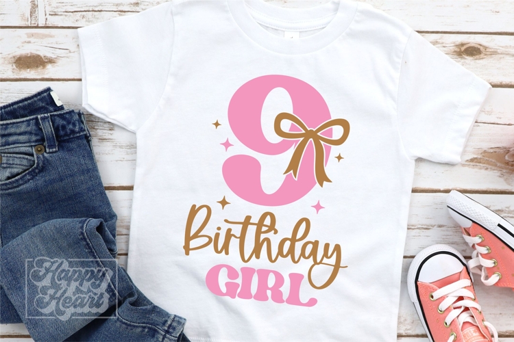 9th Birthday Girl SVG - Nine Bow 9 Birthday Girl PNG