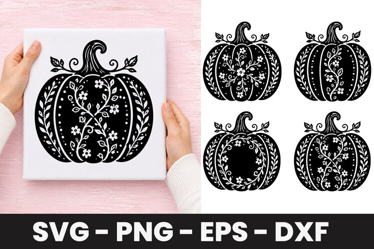 Botanical Floral Pumpkin SVG PNG example image 1