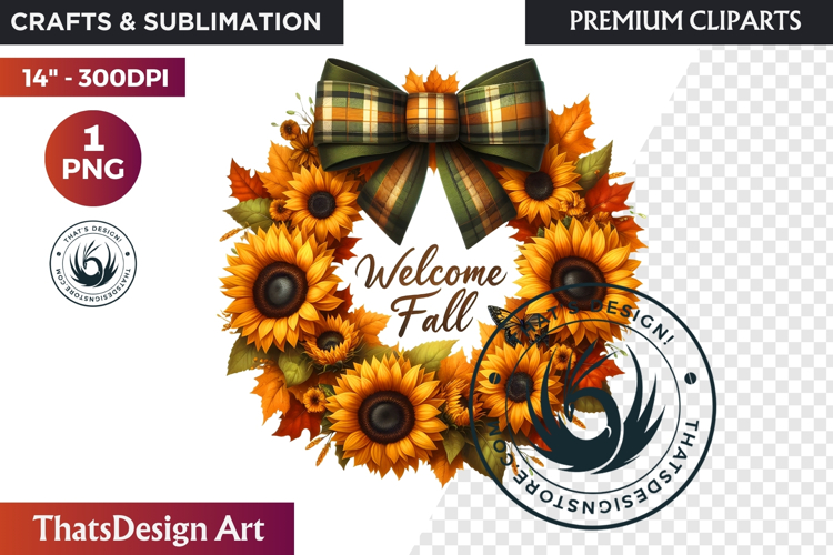 Sunflower Autumn Wreath - Rustic Farmhouse Harvest PNG