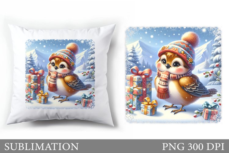 Christmas Bird Pillow Design. Christmas Pillow Sublimation example image 1
