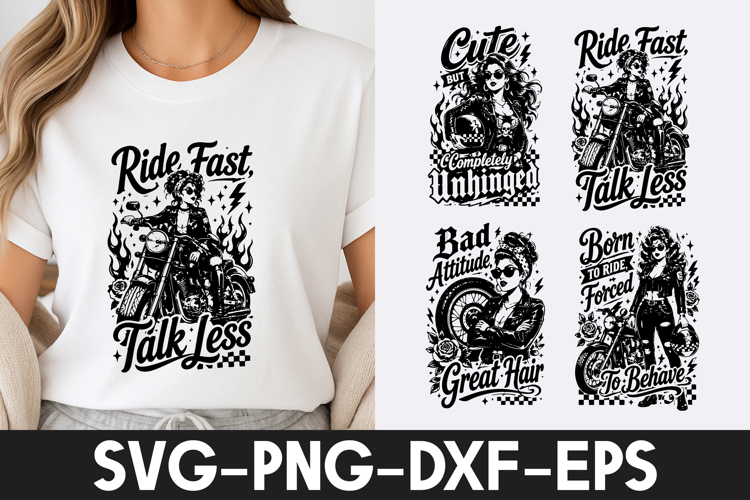 Funny Biker Girl Motorcycle Retro Quotes SVG PNG