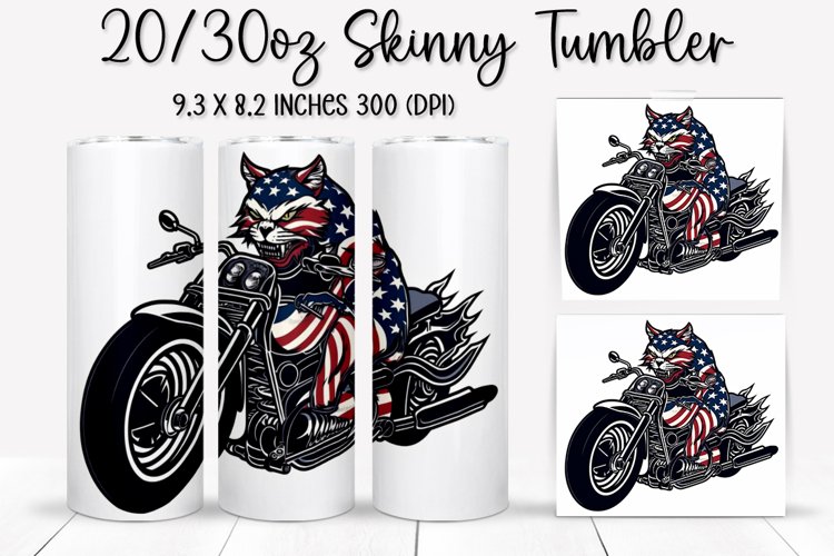 Cat Ride An American Flag - Tumbler Sublimation Design