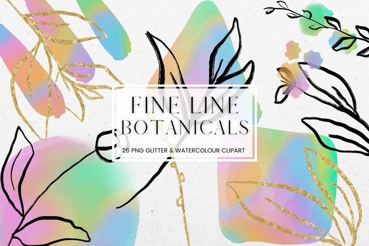 Fine Line Floral and Watercolour Clipart