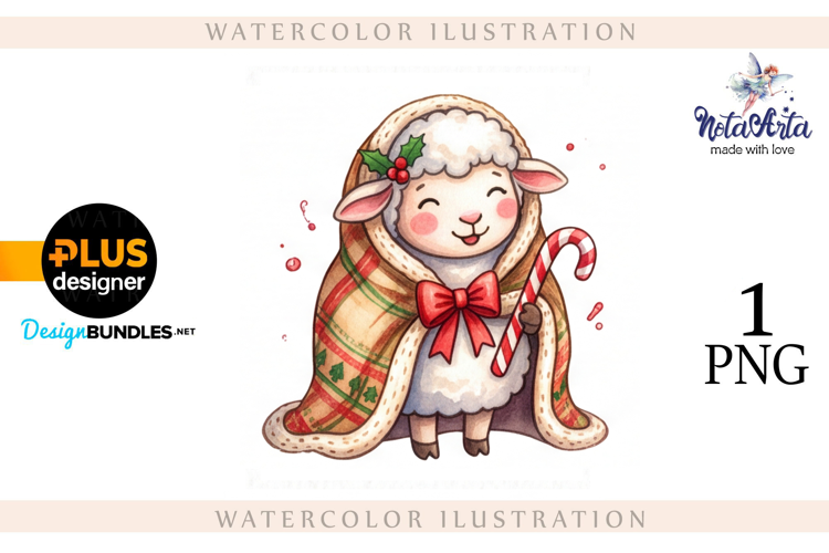 Christmas Sheep in Watercolor Style