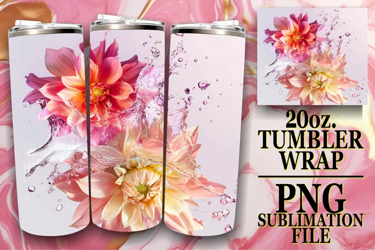 Aquatic Blossoms: 20oz Sublimation Tumbler Wrap