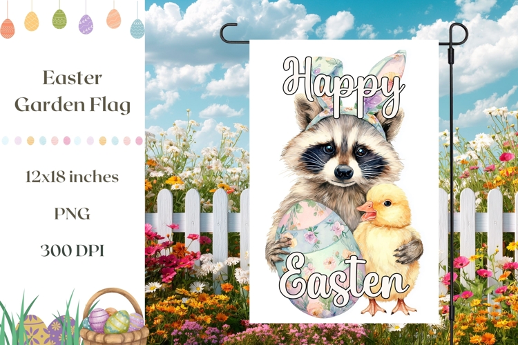 Easter Raccoon Garden Flag, Happy Easter Chick Garden Flag