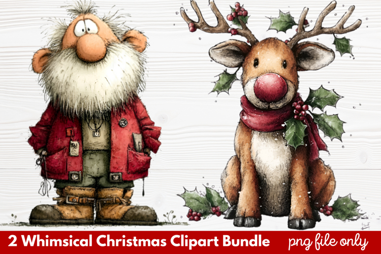 2 Whimsical Christmas Clipart | Cute Festive Holiday PNG