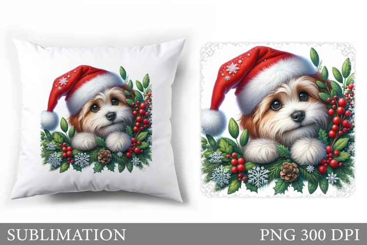 Cute Dog Pillow Design. Christmas Pillow Sublimation example image 1