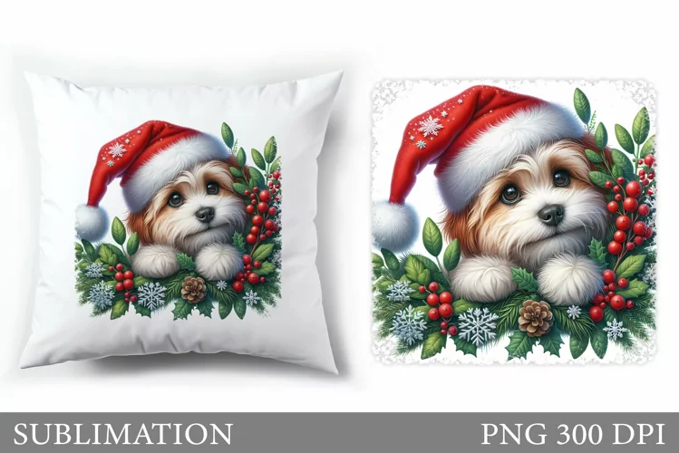 Cute Dog Pillow Design. Christmas Pillow Sublimation