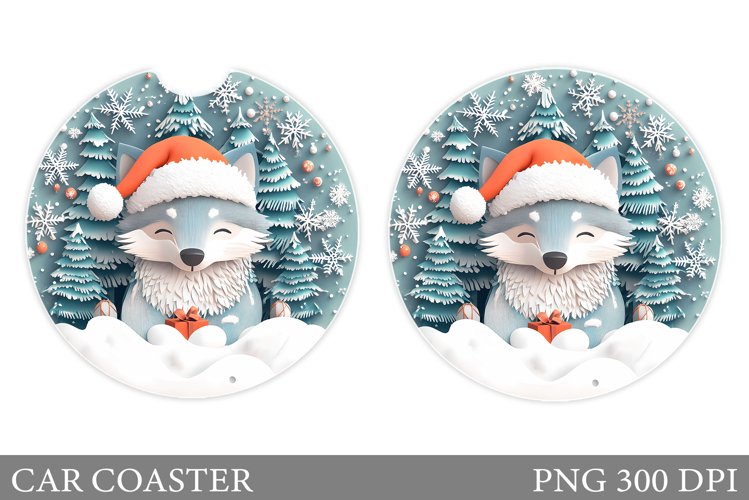 Wolf Car Coaster Sublimation. Christmas Car Coaster Design example image 1