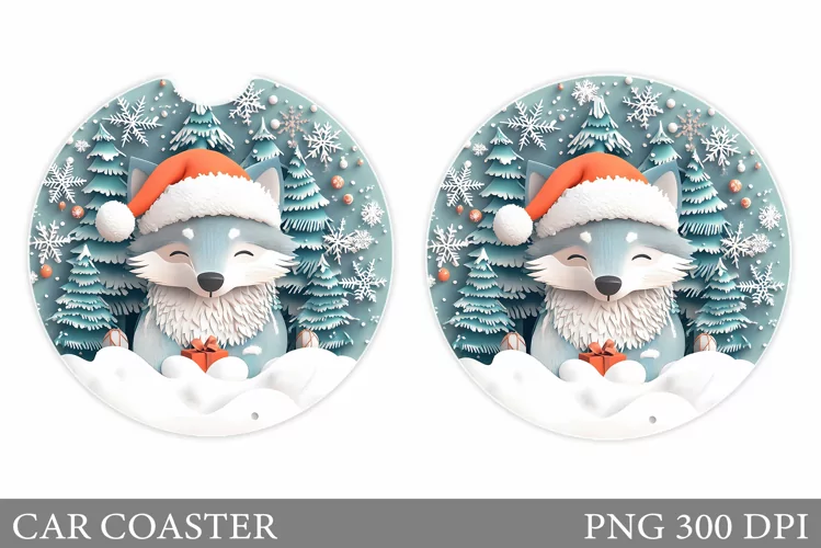 Wolf Car Coaster Sublimation. Christmas Car Coaster Design