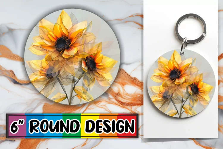 Radiant Blossom Sublimation Circles - Keychain & Car