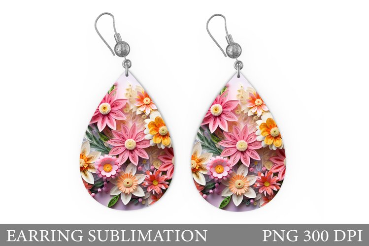 Flowers Earring Sublimation. Teardrop Flowers Earring Design