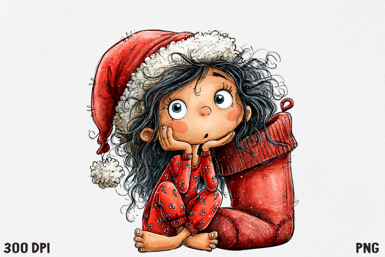 Cute Christmas Girl Clipart PNG, Funny Holiday Girl.