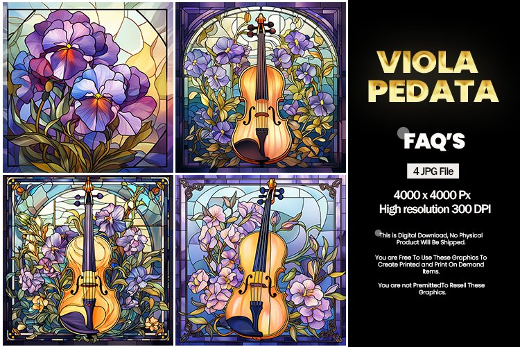 Stained Glass Viola Pedata Square Coaster - 04 Variations example image 1