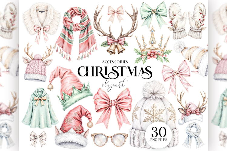 Christmas Accessories Clipart, Vintage PNG