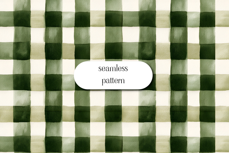 Watercolor Green Gingham Seamless Checkered Pattern