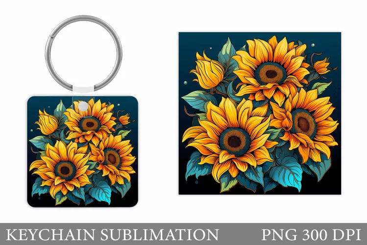 Sunflowers Keychain Design. Square Keychain Flowers