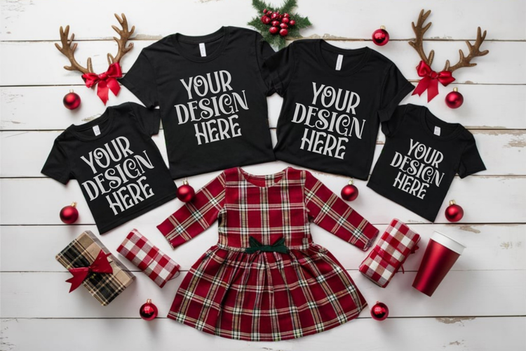 Christmas Family Matching Flat Lay T-Shirt Mockups