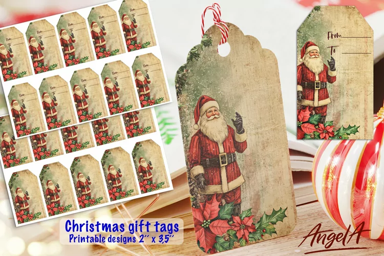 Merry Christmas printable tags, Santa Claus gift tag