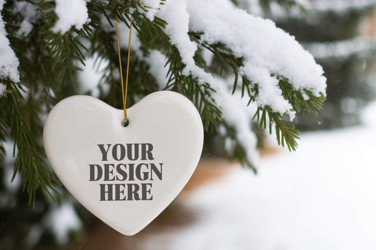 Christmas Love Heart Ornament Mockup | Holiday Hanging