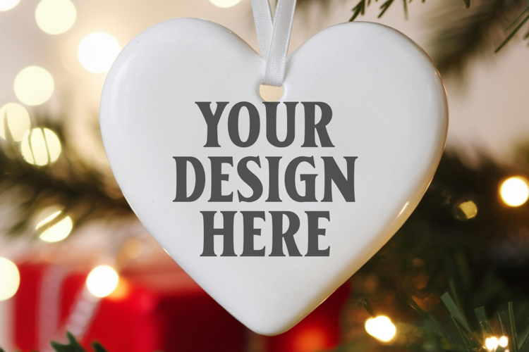 Heart Shaped Christmas Ornament Mockups | Frosted Glass Holi
