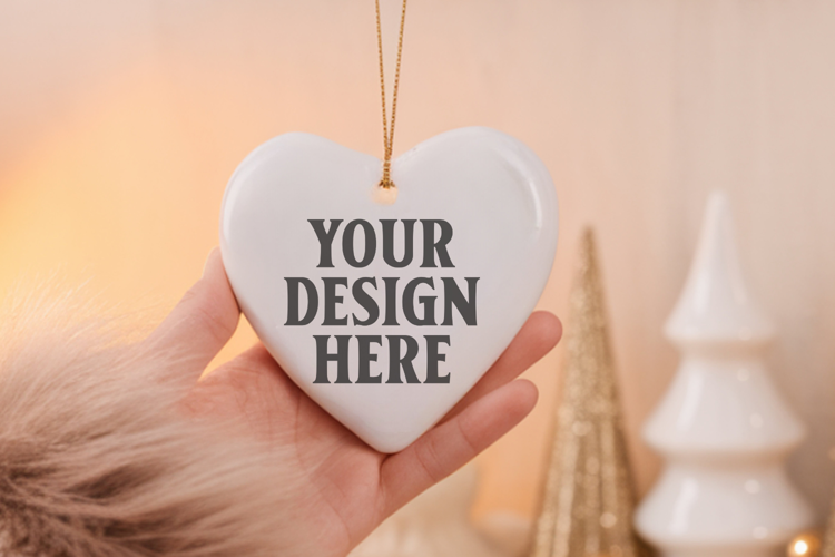 Christmas Heart Ornaments Mockup | Hanging Glass Heart Ornam
