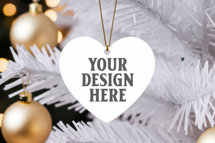Romantic Christmas Ceramic Heart Ornament Mockup | Holiday