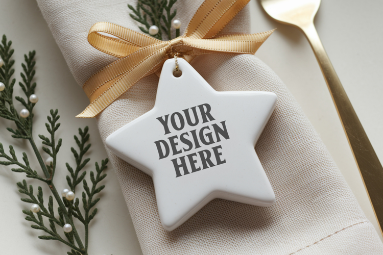 Christmas Star Ceramic Ornaments Mockup