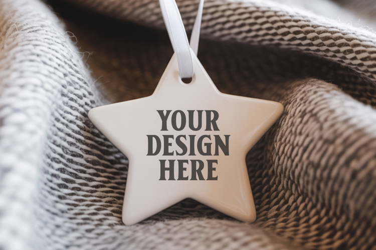 Christmas Star Ceramic Ornaments Mockup | Holiday Star Ornam