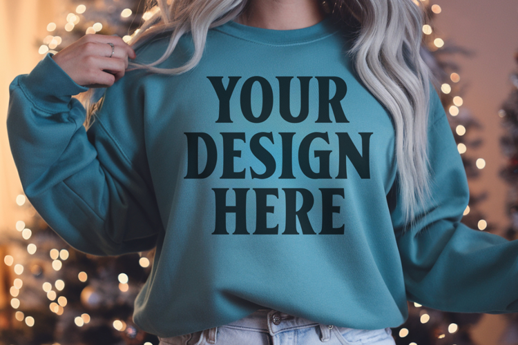 Comfort Colors 1566 Blue Spruce Sweatshirt Mockup, Cozy Boho